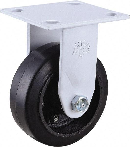 Value Collection - 5" Diam x 2" Wide x 6-1/2" OAH Top Plate Mount Rigid Caster - Hard Rubber, 350 Lb Capacity, Roller Bearing, 4 x 4-1/2" Plate - Apex Tool & Supply