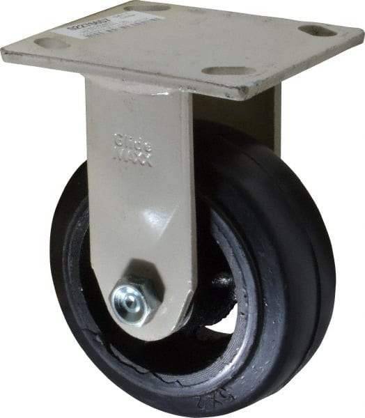 Value Collection - 5" Diam x 2" Wide, Hard Rubber Rigid Caster - 675 Lb Capacity, Top Plate Mount, 4" x 4-1/2" Plate, Delrin Bearing - Apex Tool & Supply