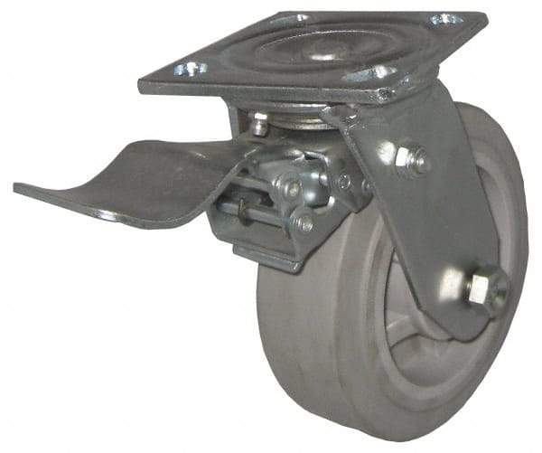 Value Collection - 4" Diam x 2" Wide x 5-5/8" OAH Top Plate Mount Swivel Caster with Brake - TPR, 300 Lb Capacity, Roller Bearing, 4 x 4-1/2" Plate - Apex Tool & Supply