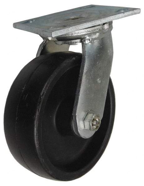 Value Collection - 5" Diam x 2" Wide x 6-1/2" OAH Top Plate Mount Swivel Caster - Polypropylene, 580 Lb Capacity, Roller Bearing, 4 x 4-1/2" Plate - Apex Tool & Supply