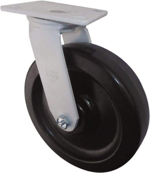 Value Collection - 8" Diam x 2" Wide x 9-1/2" OAH Top Plate Mount Swivel Caster - Phenolic, 1,200 Lb Capacity, Roller Bearing, 4 x 4-1/2" Plate - Apex Tool & Supply