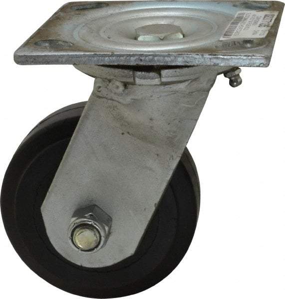 Value Collection - 4" Diam x 1-1/2" Wide x 5-5/8" OAH Top Plate Mount Swivel Caster - Rubber, 250 Lb Capacity, Roller Bearing, 4 x 4-1/2" Plate - Apex Tool & Supply