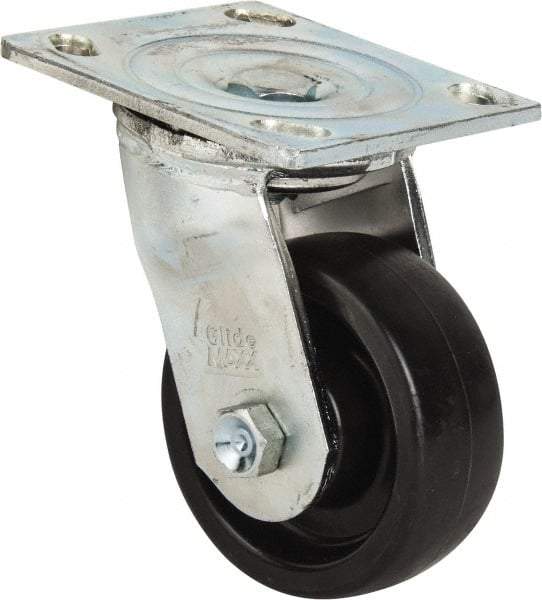 Value Collection - 4" Diam x 1-1/2" Wide x 5-5/8" OAH Top Plate Mount Swivel Caster - Polypropylene, 400 Lb Capacity, Roller Bearing, 4 x 4-1/2" Plate - Apex Tool & Supply