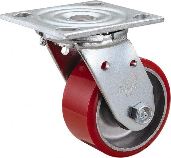 Value Collection - 4" Diam x 2" Wide x 5-5/8" OAH Top Plate Mount Swivel Caster - Polyurethane, 700 Lb Capacity, Roller Bearing, 4 x 4-1/2" Plate - Apex Tool & Supply