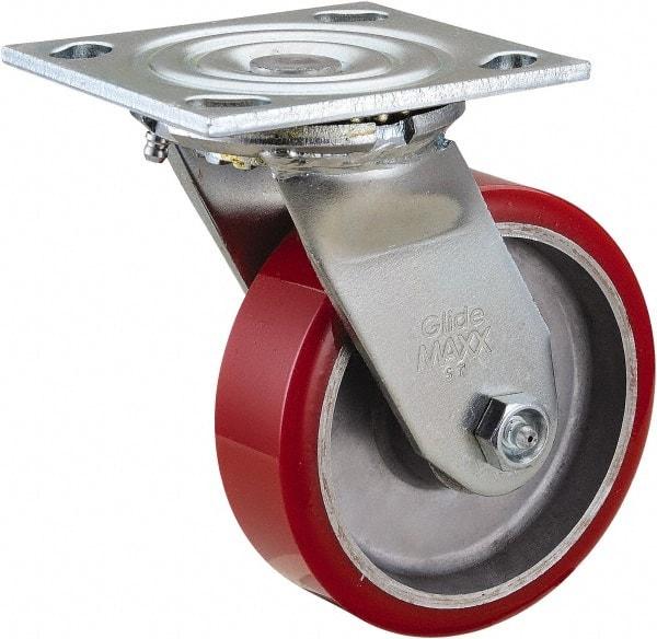 Value Collection - 5" Diam x 1-1/2" Wide x 6-1/2" OAH Top Plate Mount Swivel Caster - Polyurethane, 720 Lb Capacity, Roller Bearing, 4 x 4-1/2" Plate - Apex Tool & Supply
