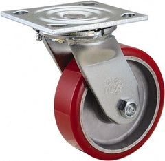 Value Collection - 5" Diam x 1-1/2" Wide x 6-1/2" OAH Top Plate Mount Swivel Caster - Polyurethane, 720 Lb Capacity, Roller Bearing, 4 x 4-1/2" Plate - Apex Tool & Supply