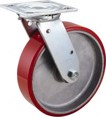 Value Collection - 8" Diam x 2" Wide x 9-1/2" OAH Top Plate Mount Swivel Caster - Polyurethane, 990 Lb Capacity, Roller Bearing, 4 x 4-1/2" Plate - Apex Tool & Supply