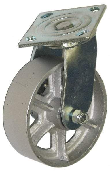 Value Collection - 8" Diam x 2" Wide x 9-1/2" OAH Top Plate Mount Swivel Caster - Cast Iron, 1,200 Lb Capacity, Roller Bearing, 4-1/2 x 6-1/4" Plate - Apex Tool & Supply