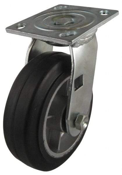 Value Collection - 5" Diam x 2" Wide x 6-1/2" OAH Top Plate Mount Swivel Caster - Soft Rubber, 450 Lb Capacity, Roller Bearing, 4 x 4-1/2" Plate - Apex Tool & Supply