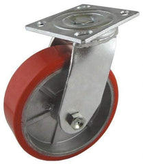 Value Collection - 4" Diam x 2" Wide x 5-5/8" OAH Top Plate Mount Swivel Caster - Polyurethane, 700 Lb Capacity, Roller Bearing, 4-1/2 x 6-1/4" Plate - Apex Tool & Supply