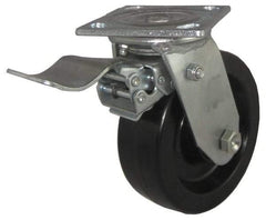 Value Collection - 5" Diam x 2" Wide x 6-1/2" OAH Top Plate Mount Swivel Caster with Brake - Phenolic, 1,100 Lb Capacity, Roller Bearing, 4 x 4-1/2" Plate - Apex Tool & Supply