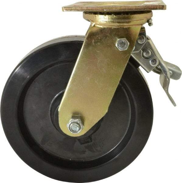 Value Collection - 8" Diam x 2" Wide x 9-1/2" OAH Top Plate Mount Swivel Caster with Brake - Phenolic, 1,100 Lb Capacity, Roller Bearing, 4 x 4-1/2" Plate - Apex Tool & Supply
