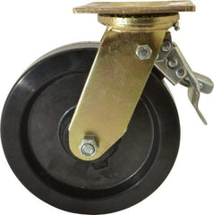 Value Collection - 8" Diam x 2" Wide x 9-1/2" OAH Top Plate Mount Swivel Caster with Brake - Phenolic, 1,100 Lb Capacity, Roller Bearing, 4 x 4-1/2" Plate - Apex Tool & Supply