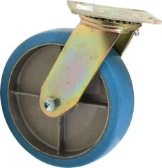 Value Collection - 8" Diam x 2" Wide x 9-1/2" OAH Top Plate Mount Swivel Caster - Polyurethane, 1,100 Lb Capacity, Roller Bearing, 4 x 4-1/2" Plate - Apex Tool & Supply
