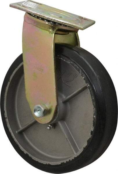 Value Collection - 8" Diam x 2" Wide x 9-1/2" OAH Top Plate Mount Swivel Caster - Soft Rubber, 600 Lb Capacity, Roller Bearing, 4 x 4-1/2" Plate - Apex Tool & Supply