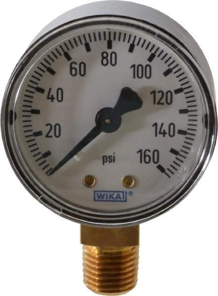 Wika - 2" Dial, 1/4 Thread, 0-160 Scale Range, Pressure Gauge - Lower Connection Mount, Accurate to 3-2-3% of Scale - Apex Tool & Supply
