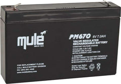 Mule - Lead-Acid, Quick-Disconnect Tab Terminal, 6 Volt, 7 Amp, Lead Rechargeable Battery - 3/16" Tab Width x 0.032" Tab Thickness, 1.34" Wide x 3.7" High x 5.95" Deep - Apex Tool & Supply