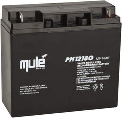 Mule - Lead-Acid, Nut/Bolt Terminal, 12 Volt, 18 Amp, Lead Rechargeable Battery - 1/4" Hole Diam, 2.56" Wide x 6.57" High x 7.13" Deep - Apex Tool & Supply