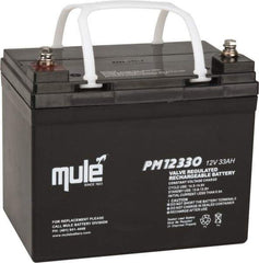 Mule - Lead-Acid, Nut/Bolt Terminal, 12 Volt, 33 Amp, Lead Rechargeable Battery - 6mm Hole Diam, 5.12" Wide x 6.61" High x 7.68" Deep - Apex Tool & Supply