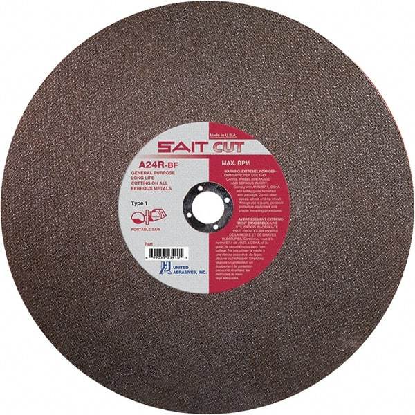 Sait - 12" 24 Grit Aluminum Oxide Cutoff Wheel - 1/8" Thick, 20mm Arbor, 6,300 Max RPM, Use with Portable Tools - Apex Tool & Supply