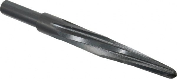 Made in USA - 21/32" Reamer Diam, 3/8" Small End Diam, 1/2" Diam Straight Shank, 4-1/2" Flute, Bridge Reamer - Apex Tool & Supply
