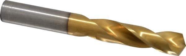 Hertel - 27/64" 135° Spiral Flute High Speed Steel Screw Machine Drill Bit - TiN Finish, Right Hand Cut, 2" Flute Length, 3-3/8" OAL, Split Point, Straight Shank - Apex Tool & Supply