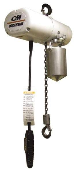 CM - 1 Ton Capacity, 8 FPM Lift Speed, 115 Volt, Electric Chain Hoist - 10' Max Lift, 19-5/8" Min Headroom, 2 Chains - Apex Tool & Supply
