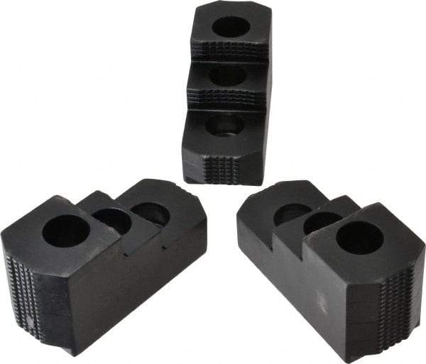 H & R Manufacturing - 12" Max Chuck Diam Compatibility, Case Hardened Steel 1.5mm x 60° Serrated Hard Lathe Top Jaws - 2 Steps, 0.827" Groove Width, 2" Wide x 4-7/8" Long x 2-15/32" High - Apex Tool & Supply