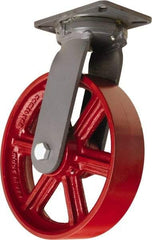 Hamilton - 12" Diam x 3" Wide x 15-1/2" OAH Top Plate Mount Swivel Caster - Cast Iron, 2,500 Lb Capacity, Straight Roller Bearing, 5-1/4 x 7-1/4" Plate - Apex Tool & Supply