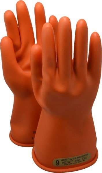 Novax - Class 0, Size L (9), 11" Long, Rubber Lineman's Glove - 500 AC Max Use Voltage, 2,500 AC Test Voltage, Orange, ANSI/ASTM D120, NFPA 70E - Apex Tool & Supply