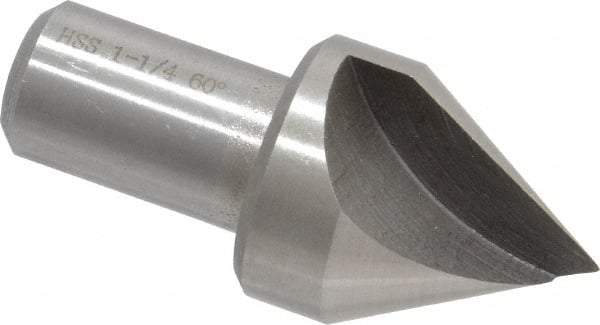 Interstate - 1-1/4" Head Diam, 3/4" Shank Diam, 1 Flute 60° High Speed Steel Countersink - Bright Finish, 2-3/4" OAL, Single End, Straight Shank, Right Hand Cut - Apex Tool & Supply