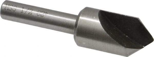 Interstate - 1/2" Head Diam, 1/4" Shank Diam, 1 Flute 82° High Speed Steel Countersink - Bright Finish, 2" OAL, Single End, Straight Shank, Right Hand Cut - Apex Tool & Supply