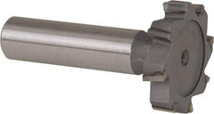 Made in USA - 1-1/4" Diam x 1/4" Face Width, Carbide-Tipped, 8 Teeth, Shank Connection Woodruff Keyseat Cutter - Uncoated, 2-1/4" OAL x 1/2" Shank, Staggered Teeth, ANSI 810, Old Standard 21 - Apex Tool & Supply