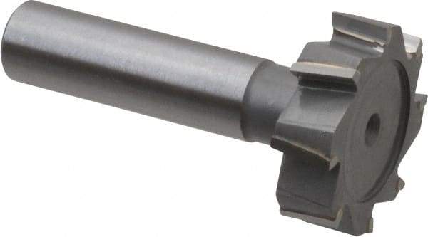Made in USA - 1-1/4" Diam x 3/8" Face Width, Carbide-Tipped, 8 Teeth, Shank Connection Woodruff Keyseat Cutter - Uncoated, 2-3/8" OAL x 1/2" Shank, Staggered Teeth, ANSI 1210, Old Standard E - Apex Tool & Supply