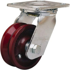 Hamilton - 4" Diam x 1-1/2" Wide, Iron Swivel Caster - 550 Lb Capacity, Top Plate Mount, 4" x 4-1/2" Plate, Straight Roller Bearing - Apex Tool & Supply