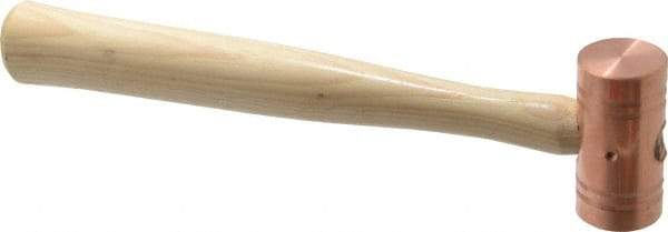 Made in USA - 1 Lb Head 1-1/4" Face Copper Nonmarring Hammer - 10-1/2" OAL, Wood Handle - Apex Tool & Supply