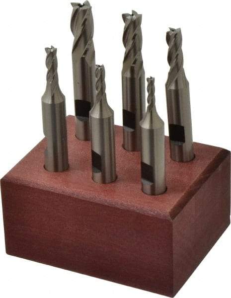 Hertel - 1/8 to 3/8", 4 Flute End Mill Set - Uncoated, High Speed Steel, Double End, 3/8" Shank Diam - Apex Tool & Supply