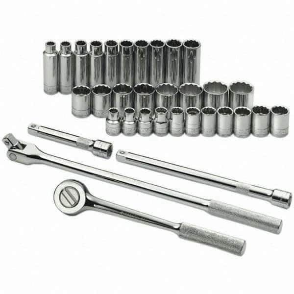 SK - 1/2" Drive Standard Deep Socket Set - 10 to 28mm, Metric Measurement Standard - Apex Tool & Supply