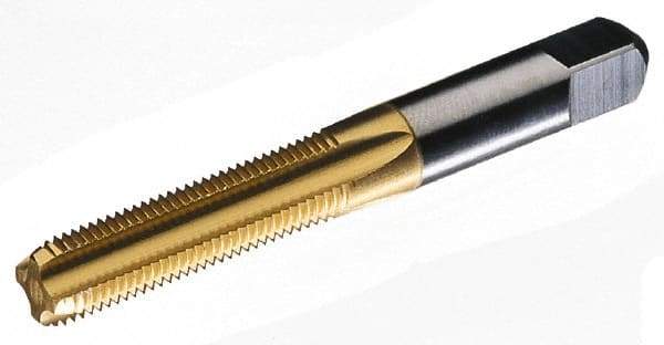 Hertel - M14x2.00 Metric Coarse 6H 4 Flute TiN Finish High Speed Steel Straight Flute Standard Hand Tap - Bottoming, Right Hand Thread, 3-19/32" OAL, 1-21/32" Thread Length, D7 Limit, Oversize - Apex Tool & Supply