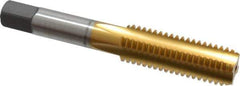 Cleveland - 9/16-12 UNC 4 Flute TiN Finish High Speed Steel Straight Flute Standard Hand Tap - Bottoming, Right Hand Thread, 3-19/32" OAL, 1-21/32" Thread Length, H3 Limit, Oversize - Exact Industrial Supply