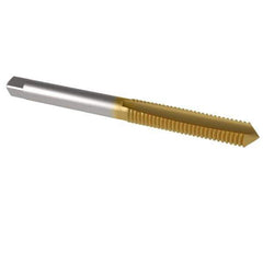Cleveland - 1/4-20 UNC, 2 Flute, TiN Finish, High Speed Steel Spiral Point Tap - Plug Chamfer, Right Hand Thread, 2-1/2" OAL, 25.4mm Thread Length, 2B Class of Fit, Series 1011TN - Exact Industrial Supply