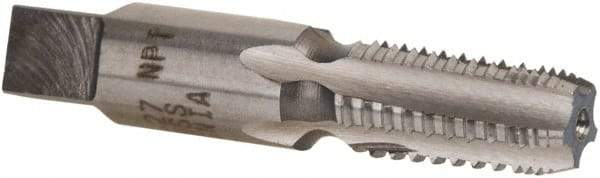Cle-Line - 1/8-27 NPT, 5 Flutes, Bright Finish, High Speed Steel, Interrupted Thread Pipe Tap - 2-1/8 Inch Overall Length, 7/16 Inch Shank Diameter, 3/4 Inch Thread Length, 0.32 Inch Square Size, Regular Hook, Taper Chamfer, Series 0464 - Apex Tool & Supply