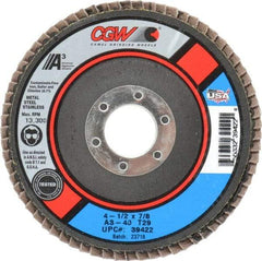 Camel Grinding Wheels - 40 Grit, 4-1/2" Disc Diam, 7/8" Center Hole, Type 29 Aluminum Oxide Flap Disc - 13,300 Max RPM, Polyester Backing, Arbor Attaching System, Coated - Apex Tool & Supply