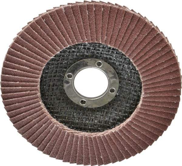 Camel Grinding Wheels - 60 Grit, 4-1/2" Disc Diam, 7/8" Center Hole, Type 29 Aluminum Oxide Flap Disc - 13,300 Max RPM, Polyester Backing, Arbor Attaching System, Coated - Apex Tool & Supply