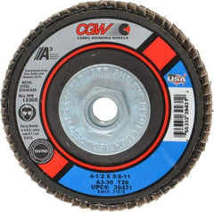 Camel Grinding Wheels - 36 Grit, 4-1/2" Disc Diam, 5/8-11 Center Hole, Type 29 Aluminum Oxide Flap Disc - 13,300 Max RPM, Polyester Backing, Arbor Attaching System, Coated - Apex Tool & Supply
