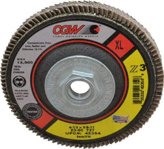 Camel Grinding Wheels - 60 Grit, 4-1/2" Disc Diam, 5/8-11 Center Hole, Type 27 Zirconia Alumina Flap Disc - 13,300 Max RPM, Poly Cotton Backing, Arbor Attaching System, Coated - Apex Tool & Supply