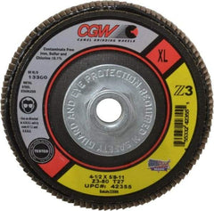 Camel Grinding Wheels - 80 Grit, 4-1/2" Disc Diam, 5/8-11 Center Hole, Type 27 Zirconia Alumina Flap Disc - 13,300 Max RPM, Poly Cotton Backing, Arbor Attaching System, Coated - Apex Tool & Supply