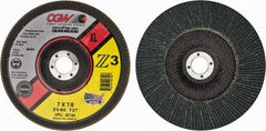 Camel Grinding Wheels - 60 Grit, 7" Disc Diam, 7/8" Center Hole, Type 27 Zirconia Alumina Flap Disc - 8,600 Max RPM, Poly Cotton Backing, Arbor Attaching System, Coated - Apex Tool & Supply