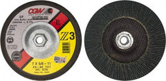 Camel Grinding Wheels - 60 Grit, 7" Disc Diam, 5/8-11 Center Hole, Type 27 Zirconia Alumina Flap Disc - 8,600 Max RPM, Poly Cotton Backing, Arbor Attaching System, Coated - Apex Tool & Supply