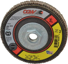 Camel Grinding Wheels - 80 Grit, 4-1/2" Disc Diam, 5/8-11 Center Hole, Type 29 Zirconia Alumina Flap Disc - 13,300 Max RPM, Poly Cotton Backing, Arbor Attaching System, Coated - Apex Tool & Supply